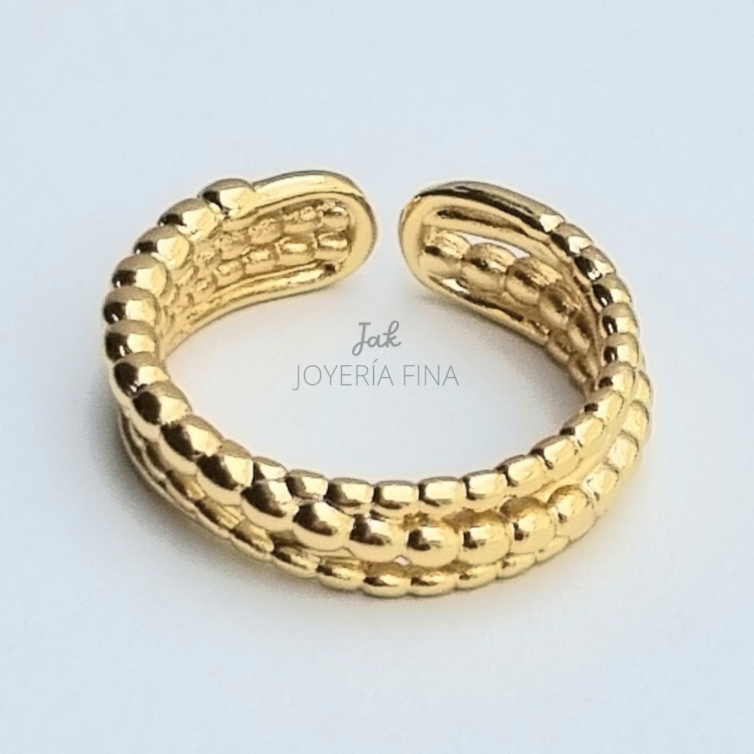 ANILLO CHAPA DE ORO AJUSTABLE BOLEADO CON LISO