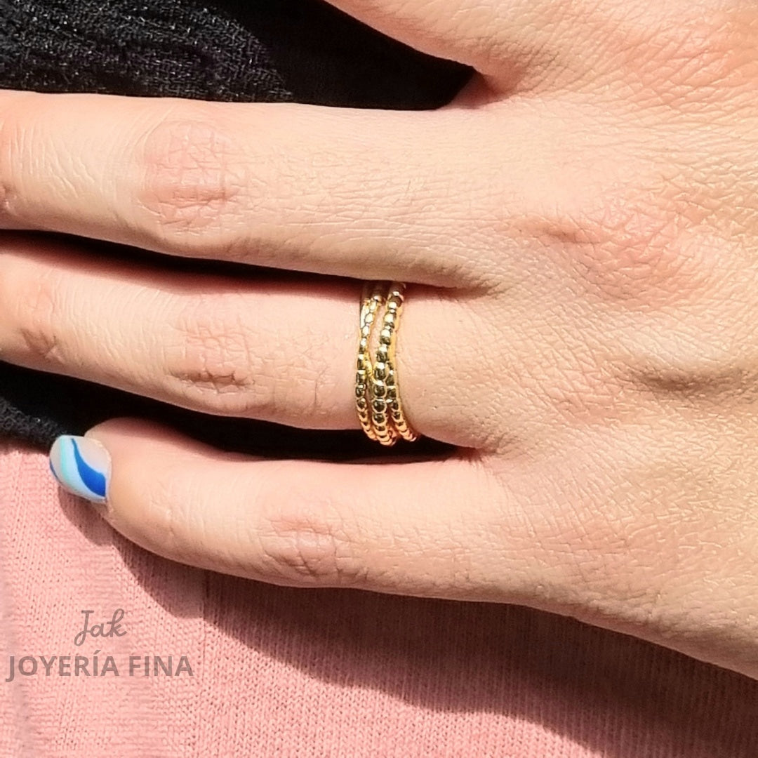 ANILLO CHAPA DE ORO AJUSTABLE BOLEADO CON LISO