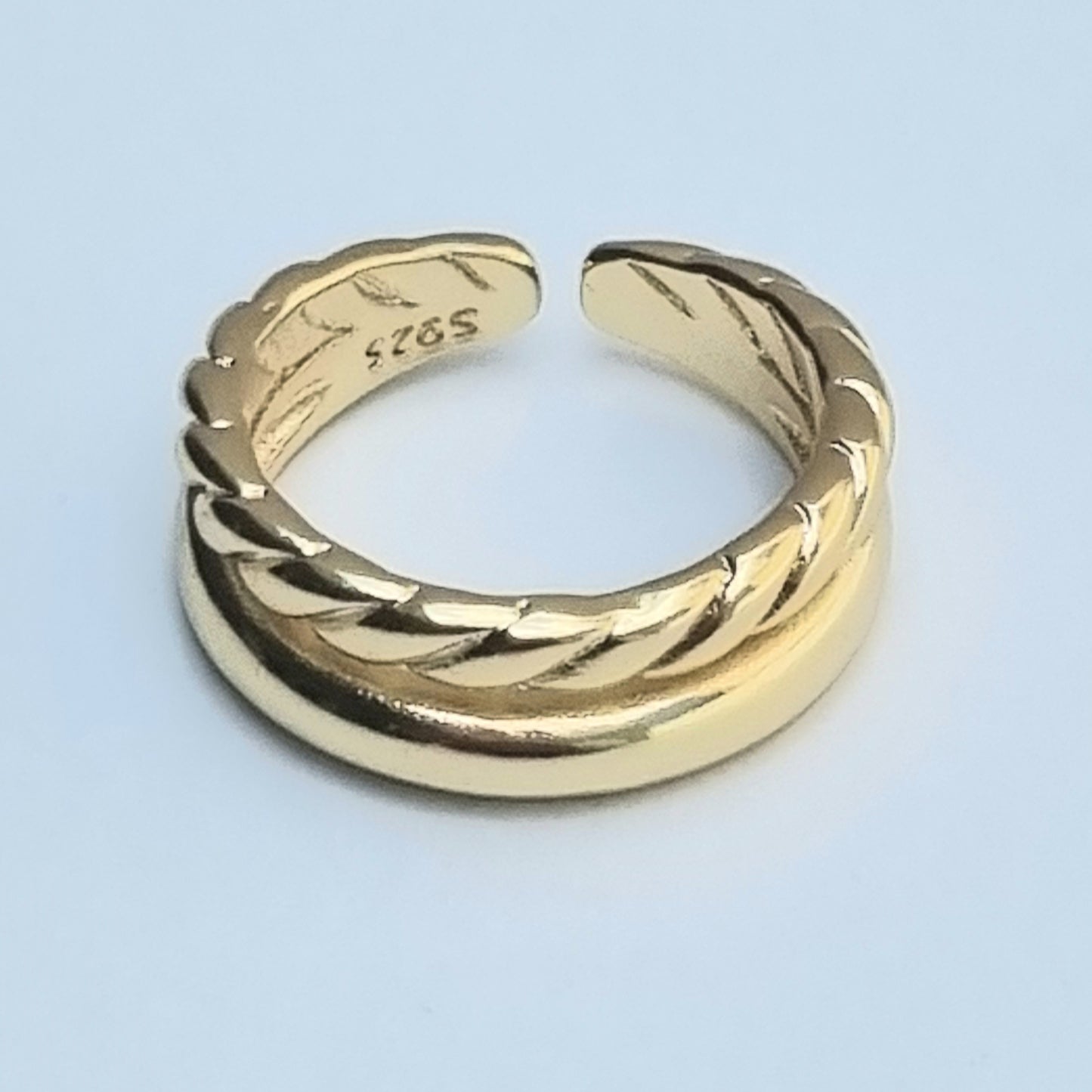 ANILLO CHAPA DE ORO AJUSTABLE SEMI ESPIRAL Y LISO