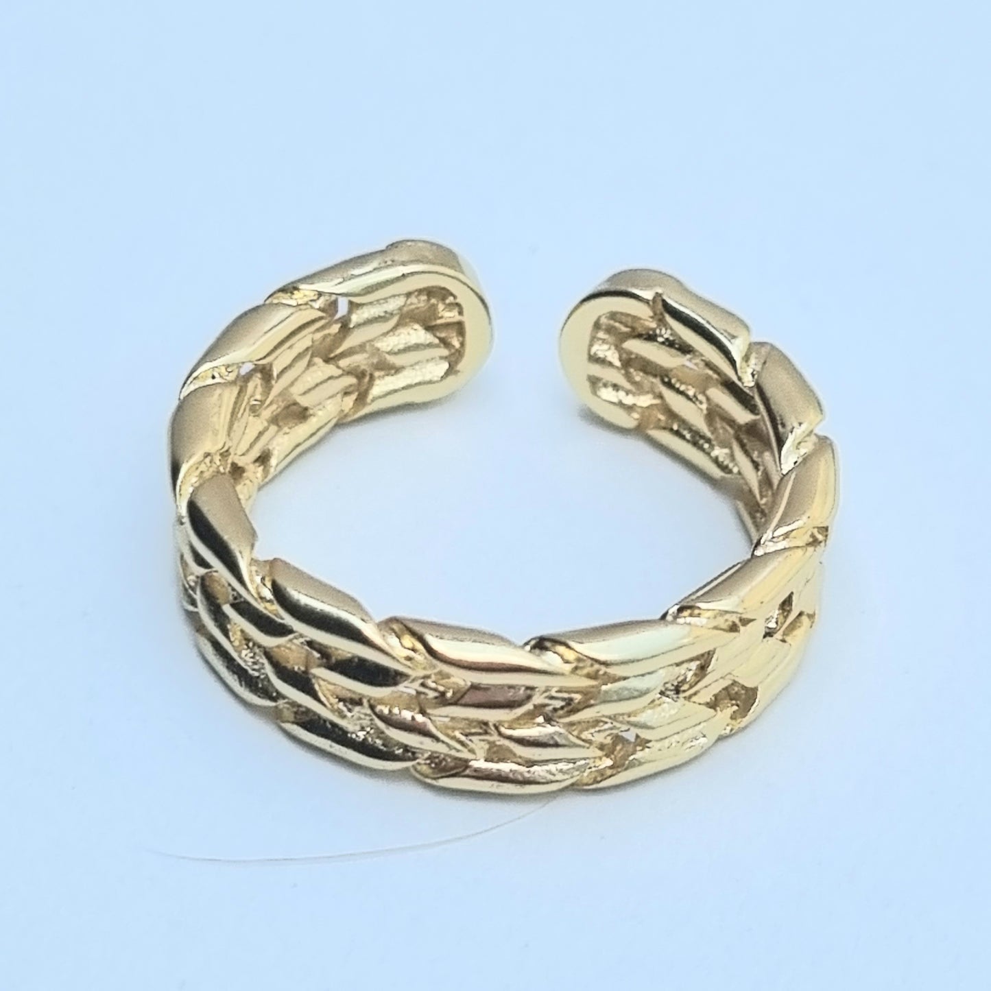 ANILLO CHAPA DE ORO AJUSTABLE TRENZADO