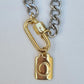 COLLAR ACERO CADENA BARBADA PLATA BROCHE CANDADO INICIAL