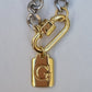 COLLAR ACERO CADENA BARBADA PLATA BROCHE CANDADO INICIAL