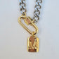 COLLAR ACERO CADENA BARBADA PLATA BROCHE CANDADO INICIAL