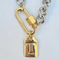 COLLAR ACERO CADENA BARBADA PLATA BROCHE CANDADO INICIAL
