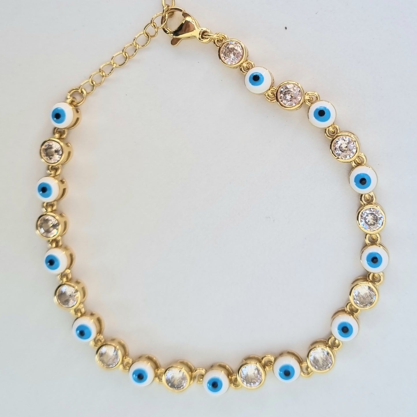 PULSERA CHAPA CON BROCHE CON OJO TURCO CON ZIRCONIA