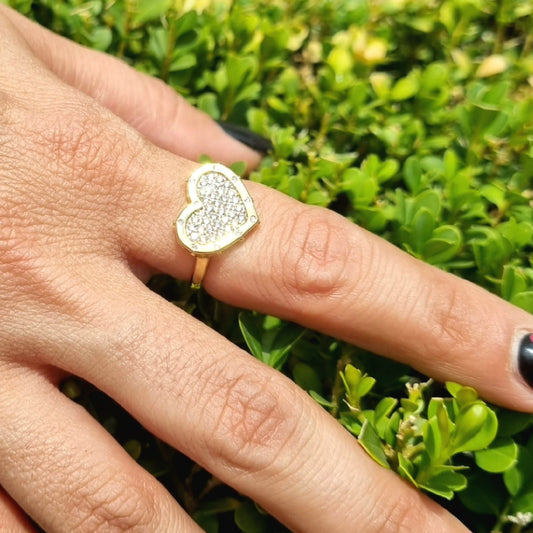 ANILLO CHAPA DE ORO CORAZÓN CON ZIRCONIA