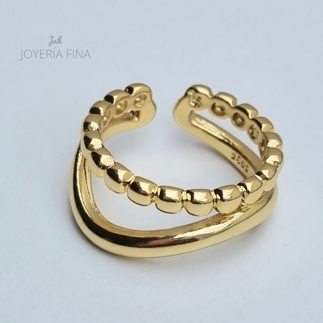ANILLO AJUSTABLE BOLEADO Y ONDA LISA