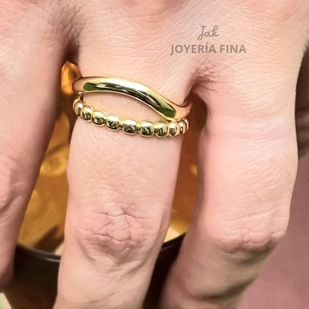 ANILLO AJUSTABLE BOLEADO Y ONDA LISA