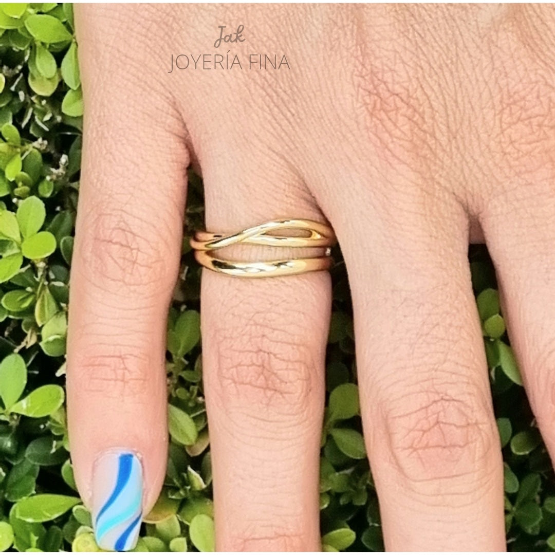 ANILLO CHAPA DE ORO AJUSTABLE LISO 3 LINEAS
