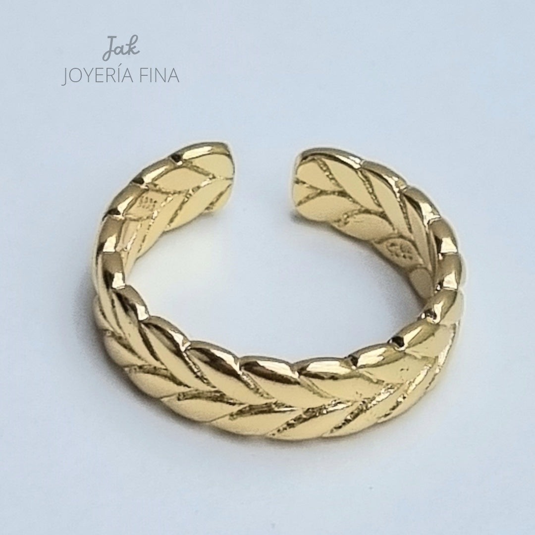 ANILLO CHAPA DE ORO AJUSTABLE HOJAS